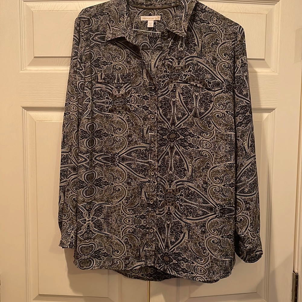 Westport 1952 long sleeve blue blouse with design